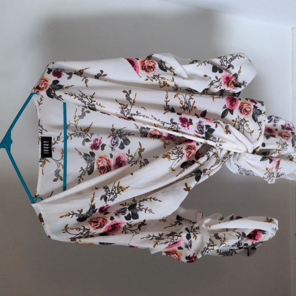 Ivory Floral Wrap Blouse